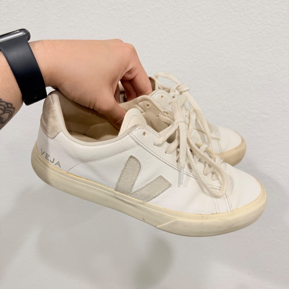 Veja Campo White Natural Suede Grained Leather Sneakers Womens Low Top Sneakers